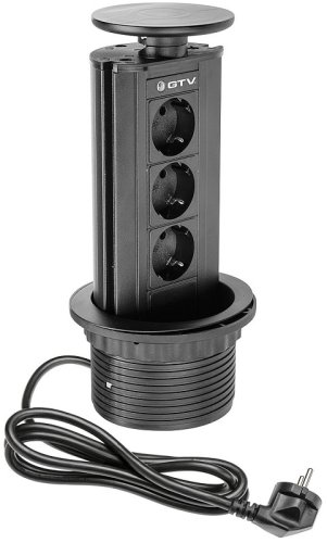 Розетка встраиваемая выдвижная механическая GTV 3-м. Ø100мм черный фото Розетка встраиваемая выдвижная механическая GTV 3-м. Ø100мм черный картинка